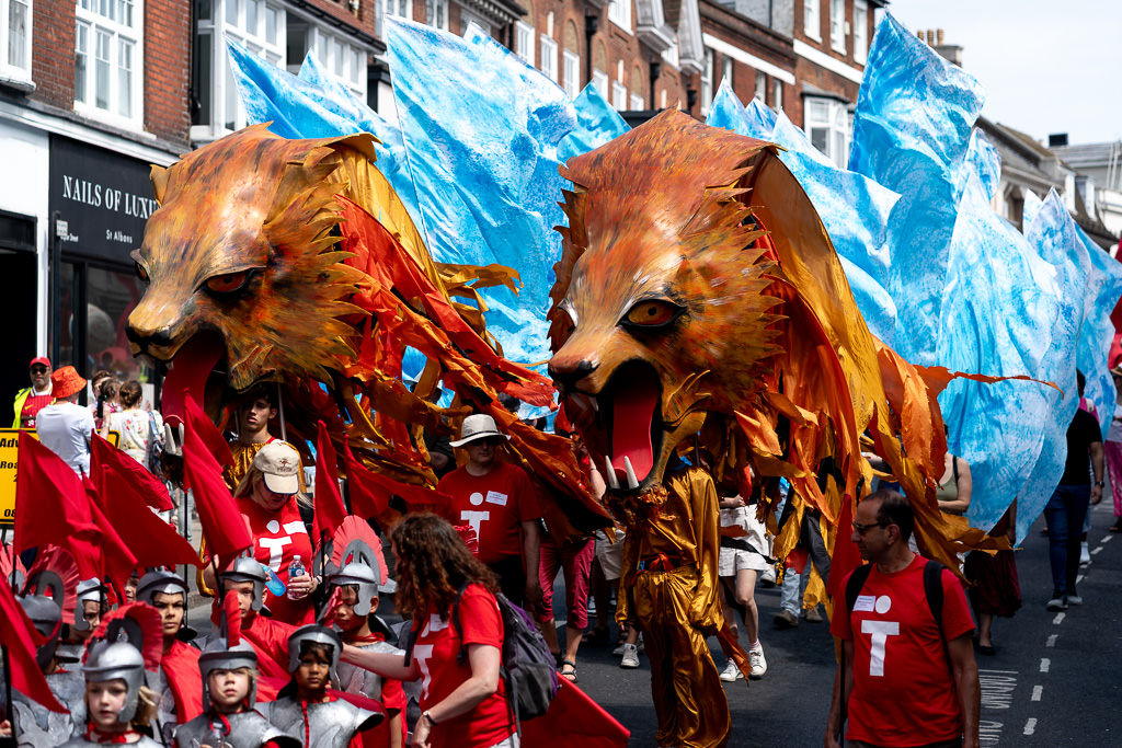 Closer photo of the two wolf puppets
