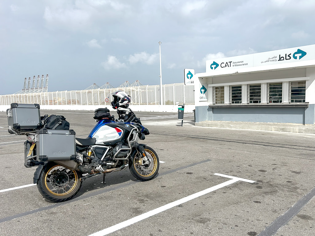 Motorbike parked in front of the insurance booth at Tanger Med, Morocco