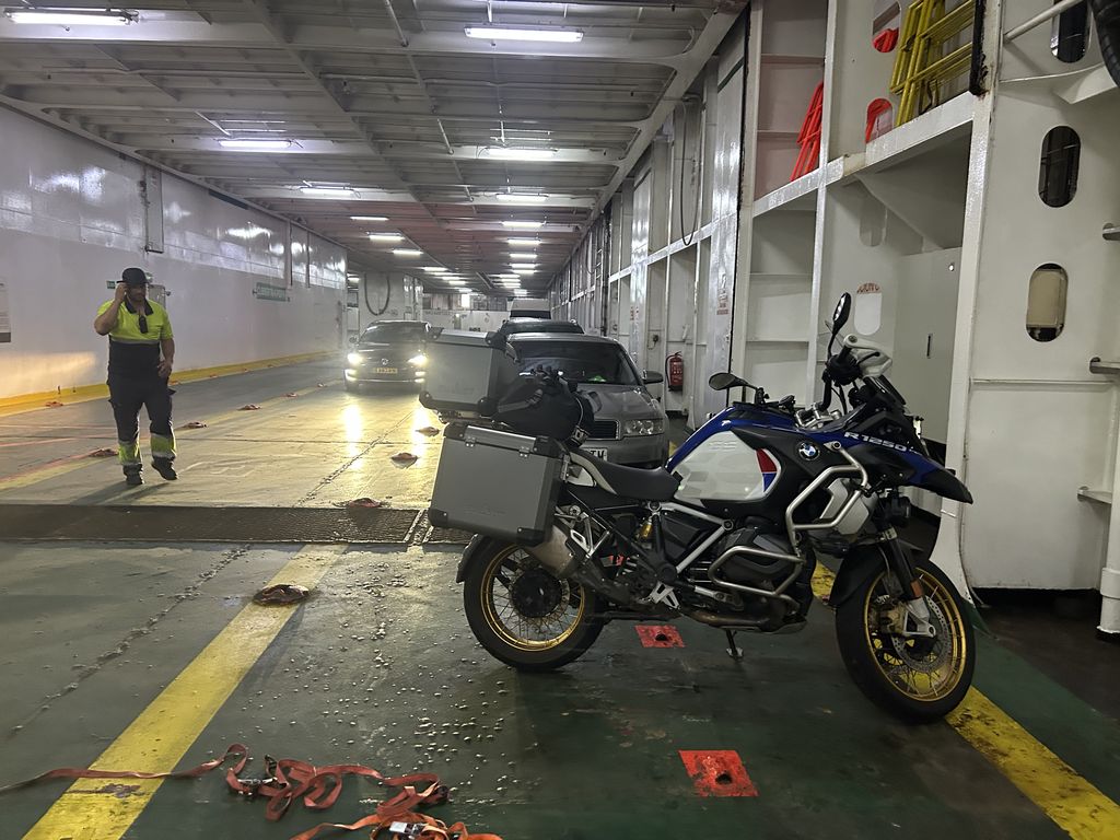 Motorbike parked on ferry