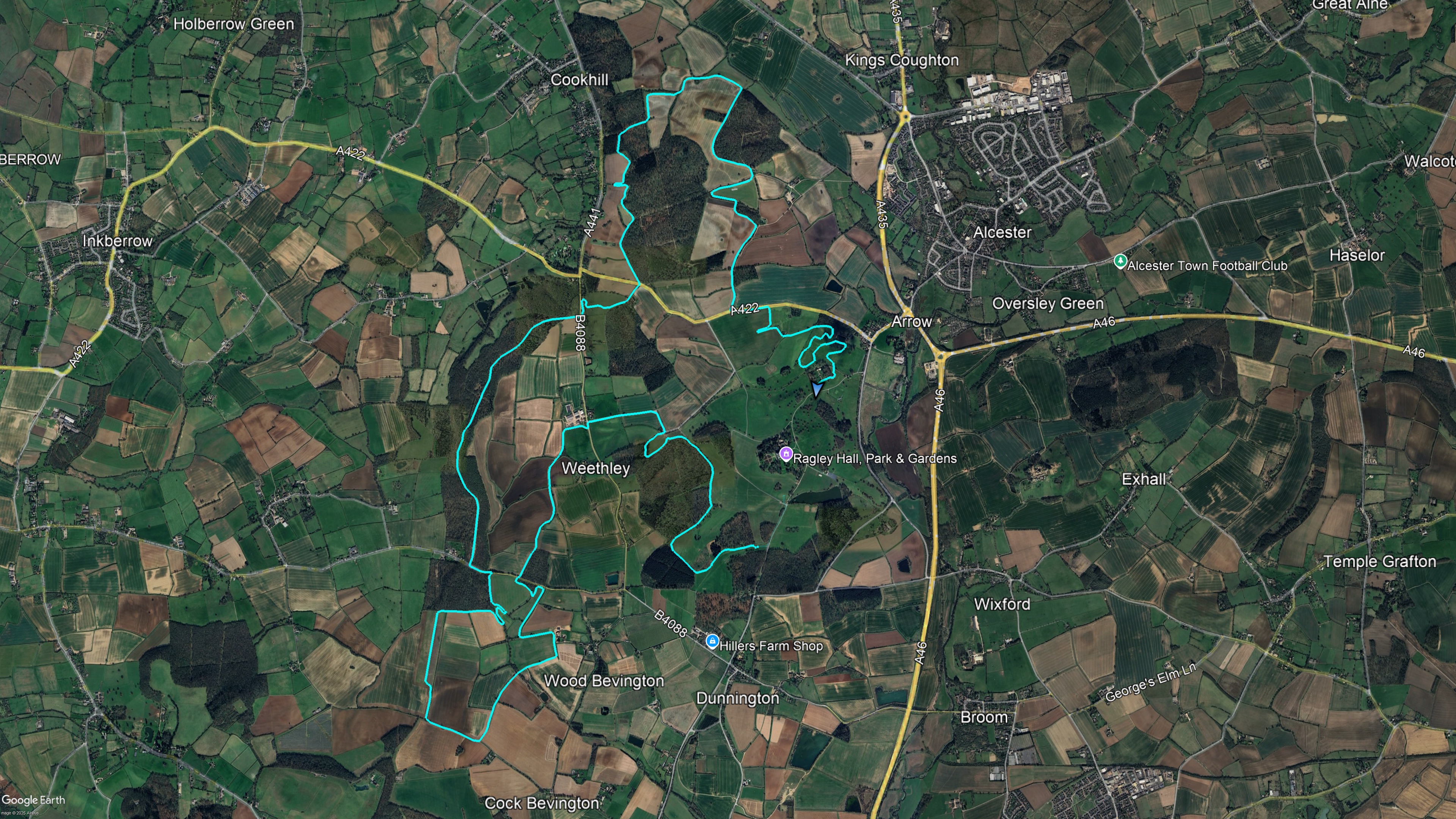 Bridgestone Trail track overlaid on satellite imagery